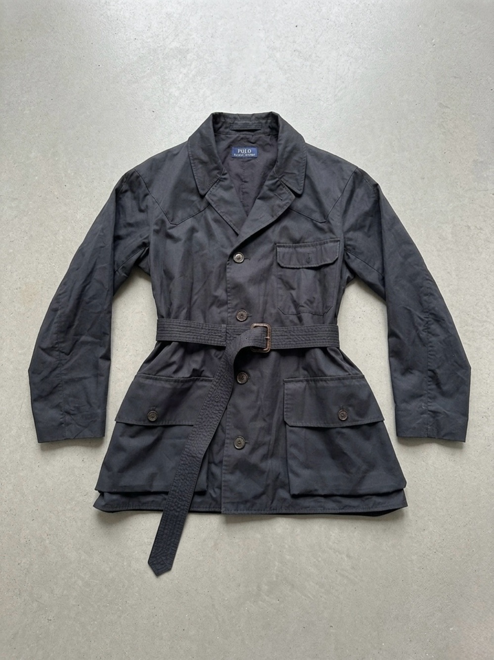 Polo by Ralph Lauren Black Cotton Military Field Jacket with Belt